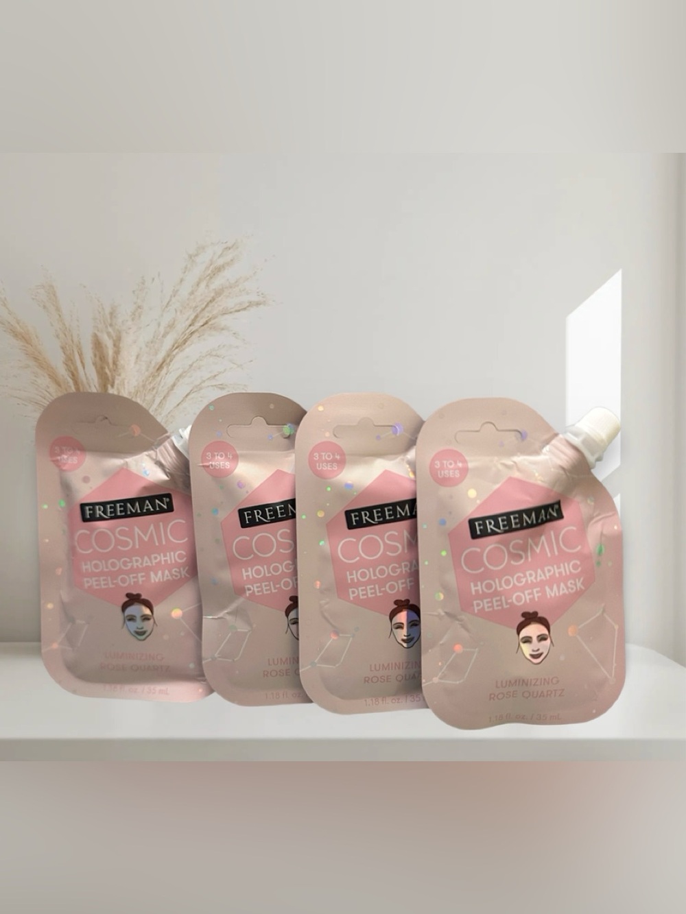 Freeman Cosmic Holographic Peel-Off Mask - Pink set of 4